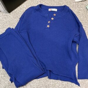 Free People Royal Blue Button-Up Sweater